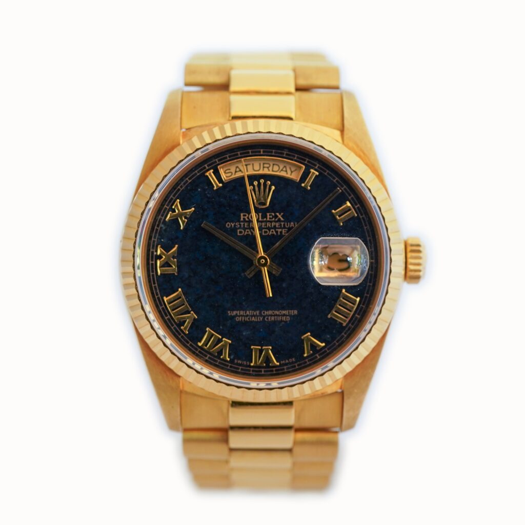 Rolex Day-Date 36, Ref. 18038, Yellow Gold, Blue Aventurine Stone Dial
