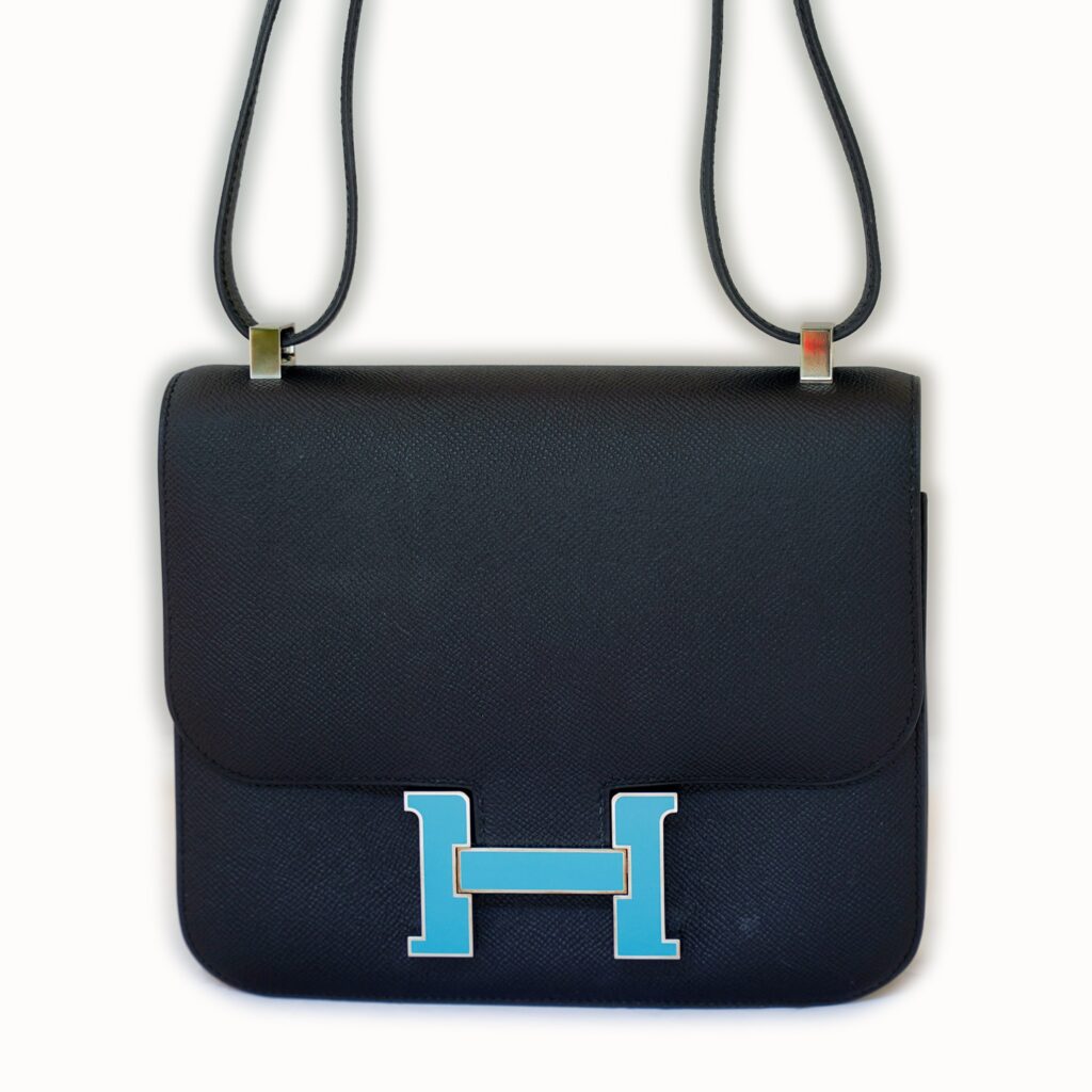 Hermès Constance 18, Black Epsom Leather, Blue Enamel "H" Plaque, Palladium Hardware